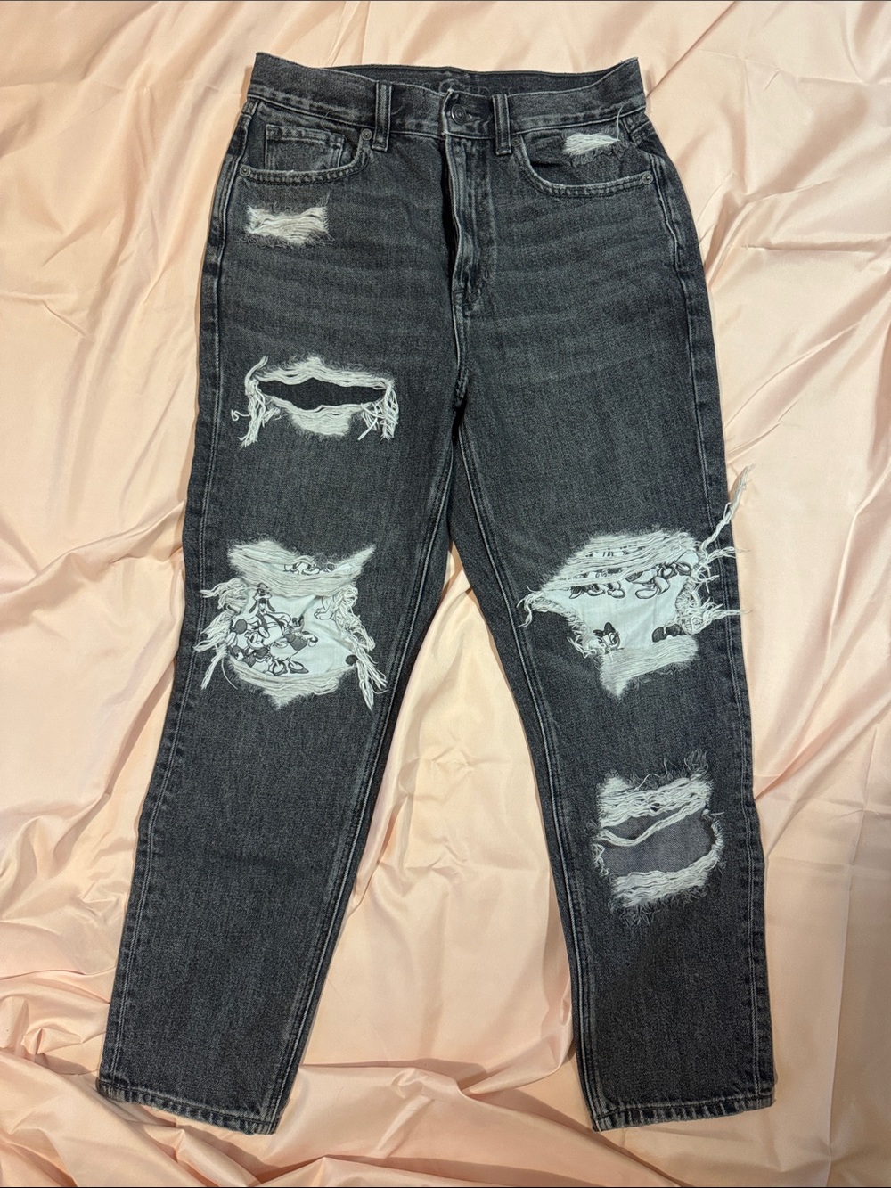 Disney x American Eagle Black Distressed Mom Jeans